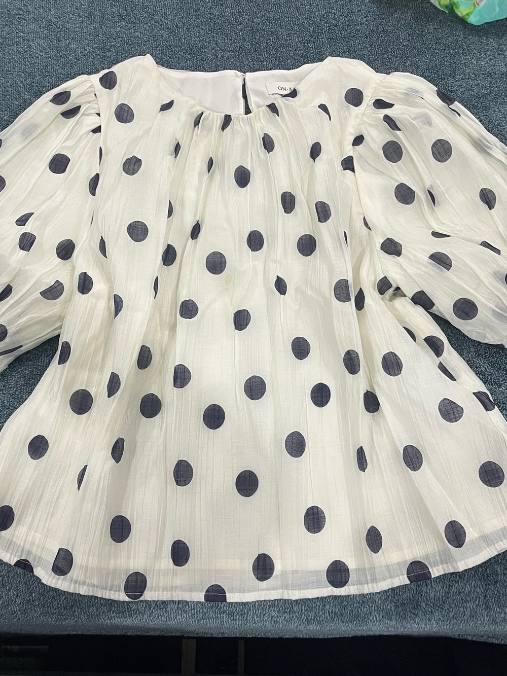 White Polka Dot Puff-Sleeve Blouse